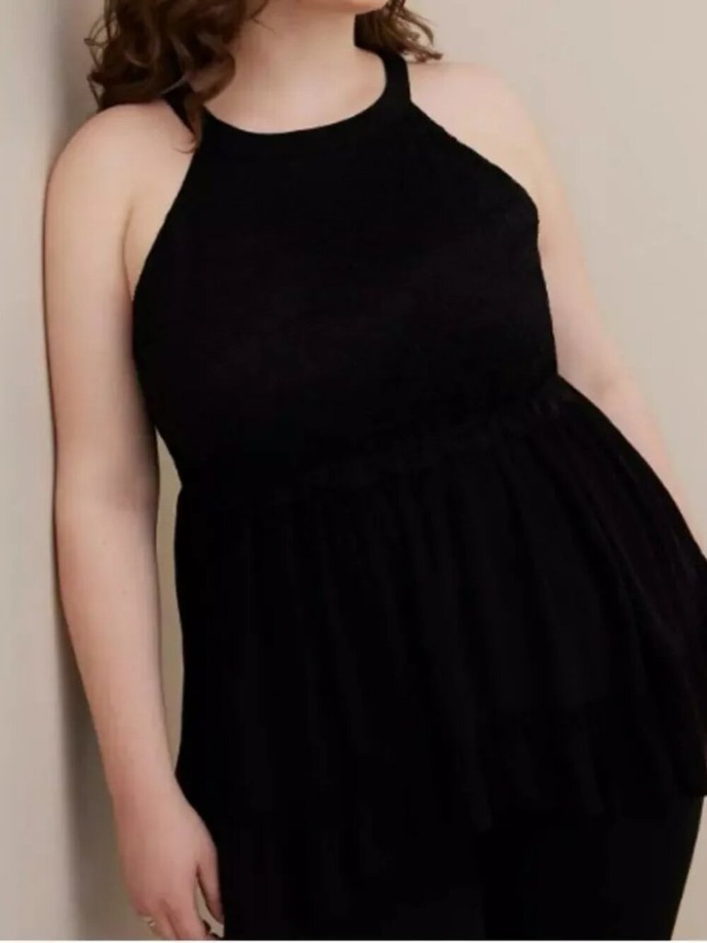 TORRID Womens 00 Medium Top Babydoll Gauze With Lace Halter Tank NWT